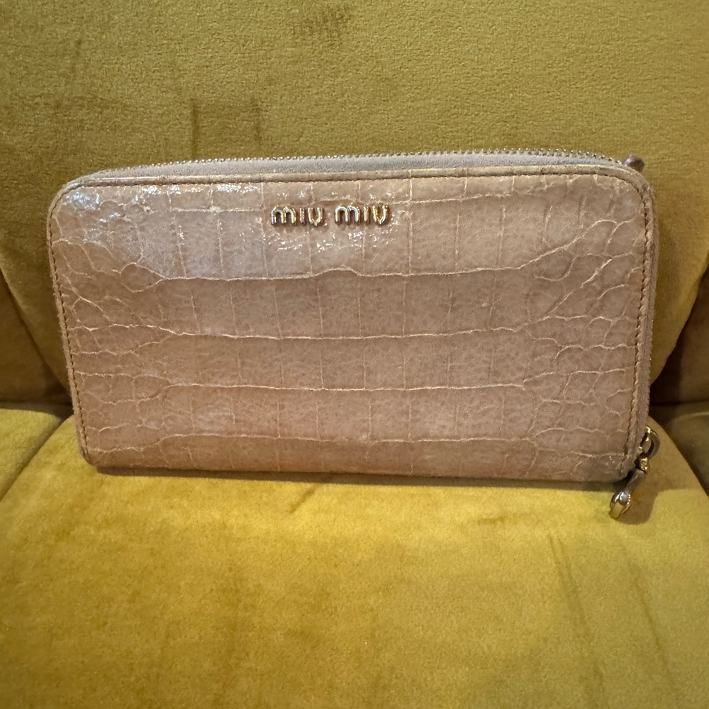 Miu Miu Tan Crocodile-Embossed Wallet